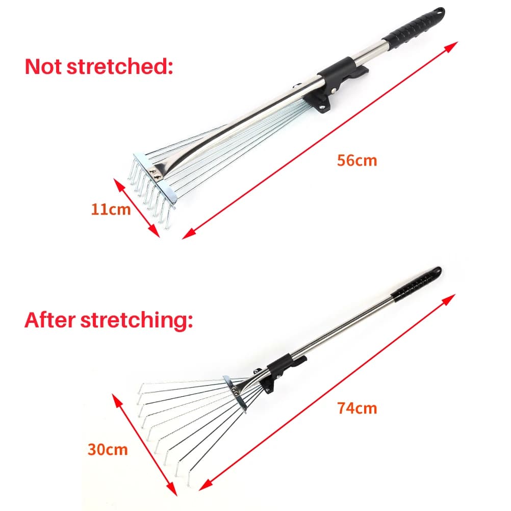 Multi-Toothed Metal Garden Rake | E2 Adjustable Telescopic Design | For Hay, Grass & Deciduous Leaves - Thumbnail 2