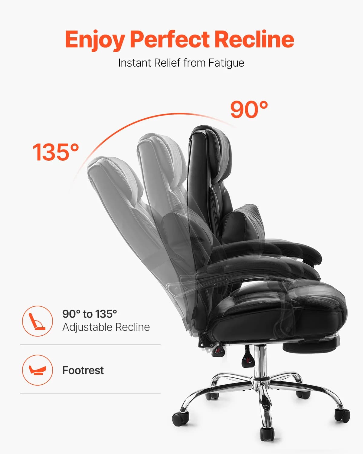 Office Chair | 400lb Weight Capacity | Adjustable Reclining Ergonomic PU Leather - Thumbnail 3