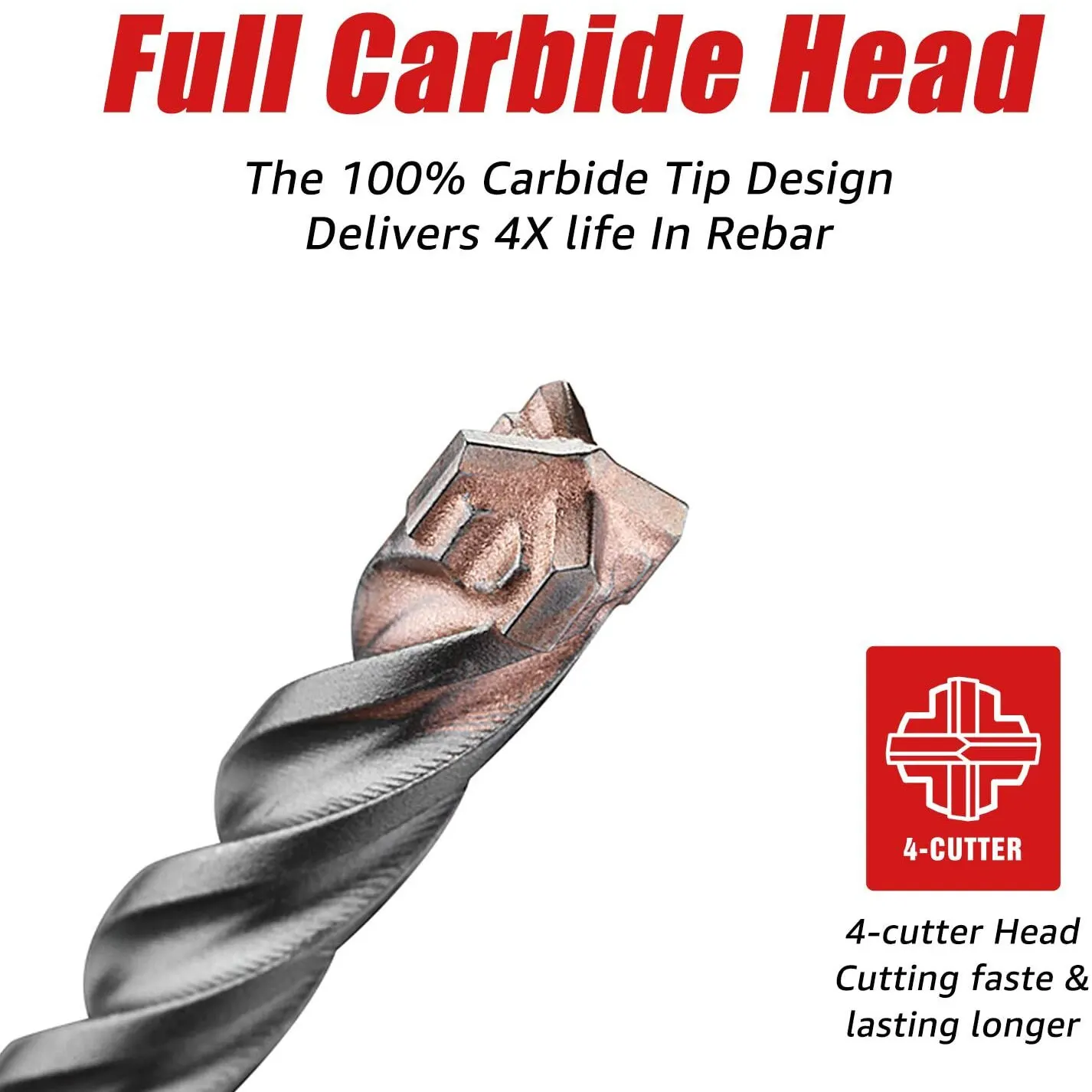 SDS-Plus Hammer Drill Bit Set | 5-Piece Carbide-Tipped for Concrete & Masonry - Thumbnail 6