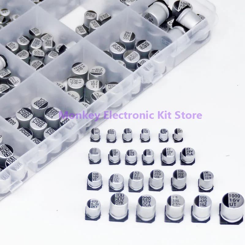 SMD Capacitor Kit | 24 Values 1uF-1000uF | 6.3V-50V Aluminum Electrolytic | Repair & Prototyping - Thumbnail 4