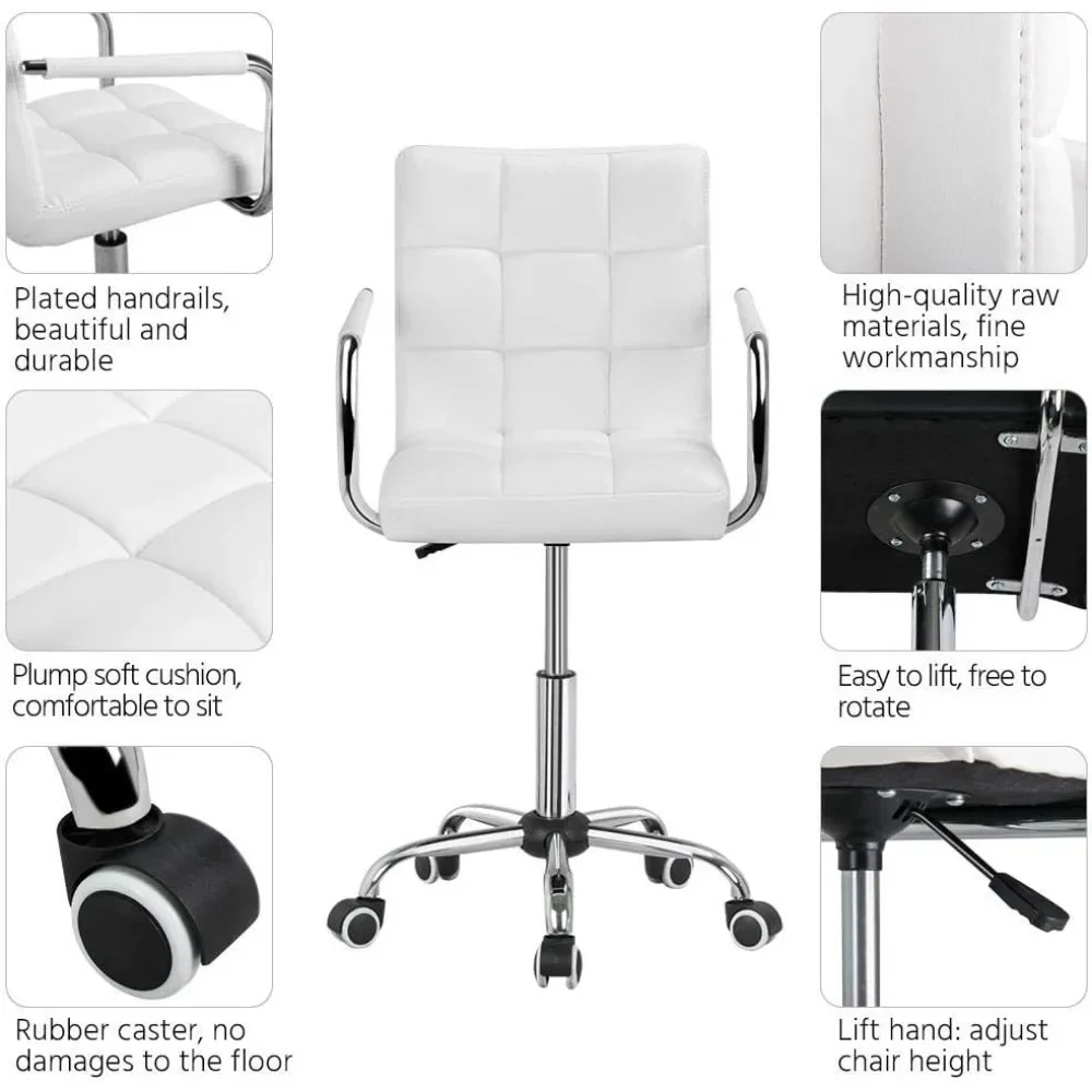 White Office Chair | PU Leather Midback Design | 360° Swivel Rolling Desk Chair - Thumbnail 4