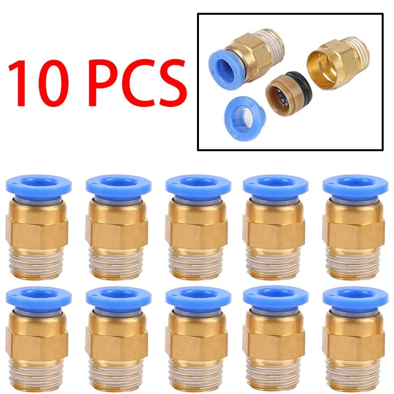 Pneumatic Fittings Kit | 10-Piece Set | 4mm-12mm & 1/4 Thread | Durable Air Connectors - Thumbnail 2