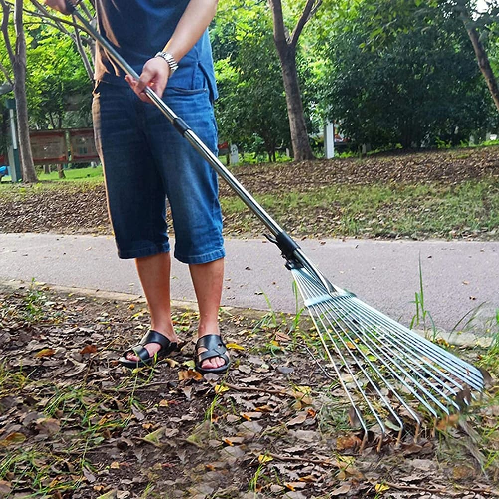 Adjustable Telescopic Garden Rake | Multi-Toothed Metal Leaf & Grass Tool | Lawn & Yard Maintenance - Thumbnail 6