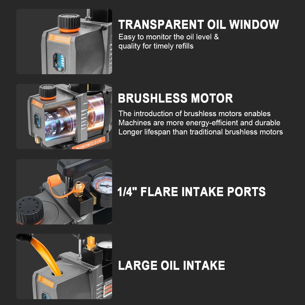 Makita 18V Brushless Vacuum Pump | 7CFM 1/2HP High-Performance | For Car & Home Air Conditioning Systems - Thumbnail 4