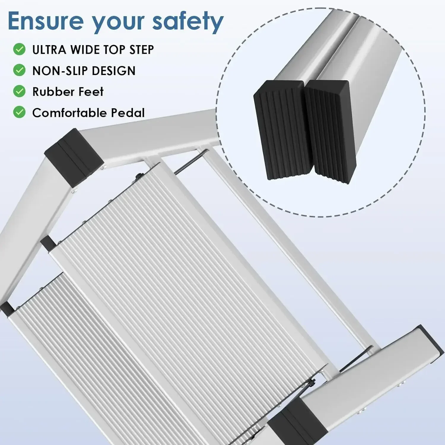 3/4 Step Aluminum Ladder | Folding with Wide Rungs & Non-Slip Feet | 150kg Capacity Lightweight Design - Thumbnail 2