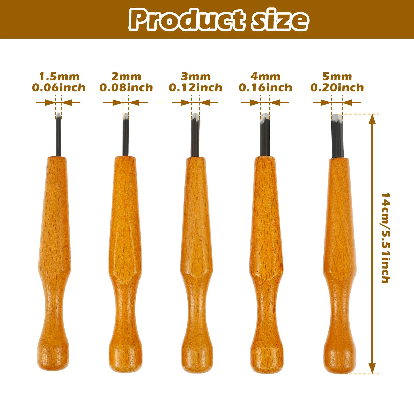 5Pcs Triangular Linocut Carving Tools Comfortable Grip Assorted Sizes Wood Carving Set With Blade Protectors for Woodcarving - Thumbnail 3