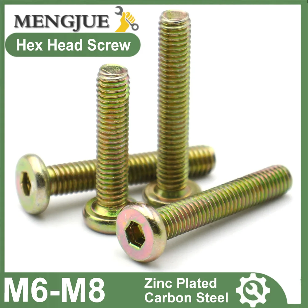 Hex Socket Screws | 10PCS M6 M8 Zinc-Plated | Flat Round Head Connector Bolts - Thumbnail 2