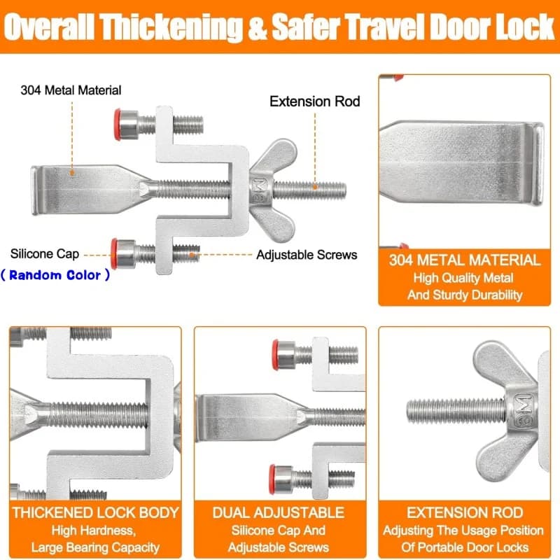 Door Lock for Travel | Dual Nut Adjustment | Hotel & Home Self-Defense Security - Thumbnail 3