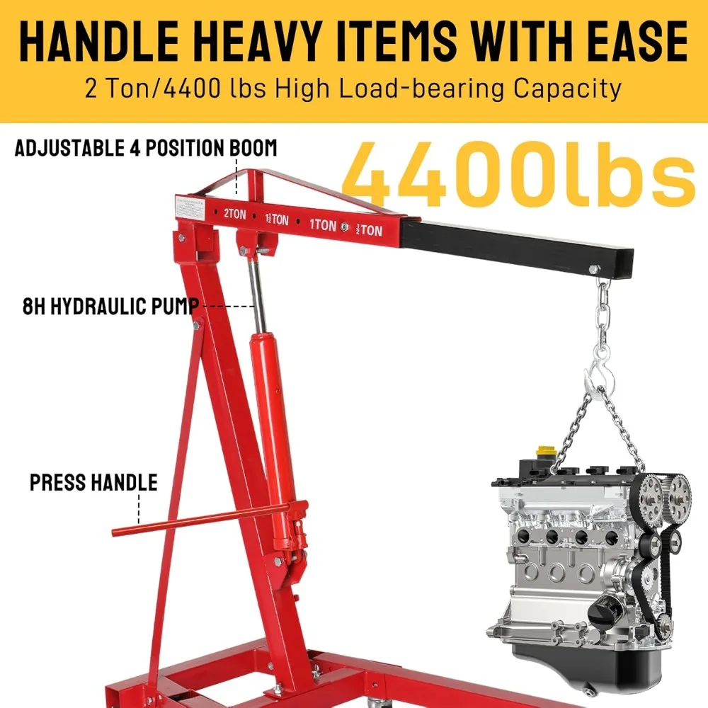 2-Ton Folding Engine Hoist | Heavy-Duty Hydraulic Shop Crane for 4000 lb Lifts - Thumbnail 2