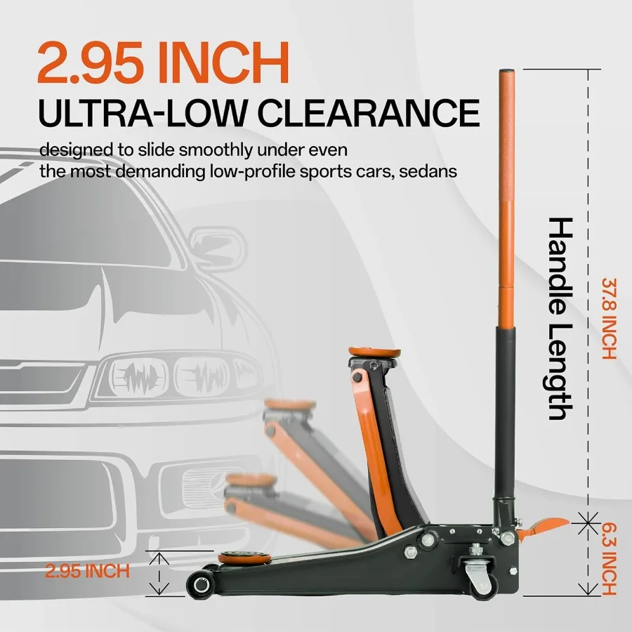 3-Ton Low-Profile Floor Jack | Dual-Piston Quick Lift for Home Garage & Workshop - Thumbnail 3