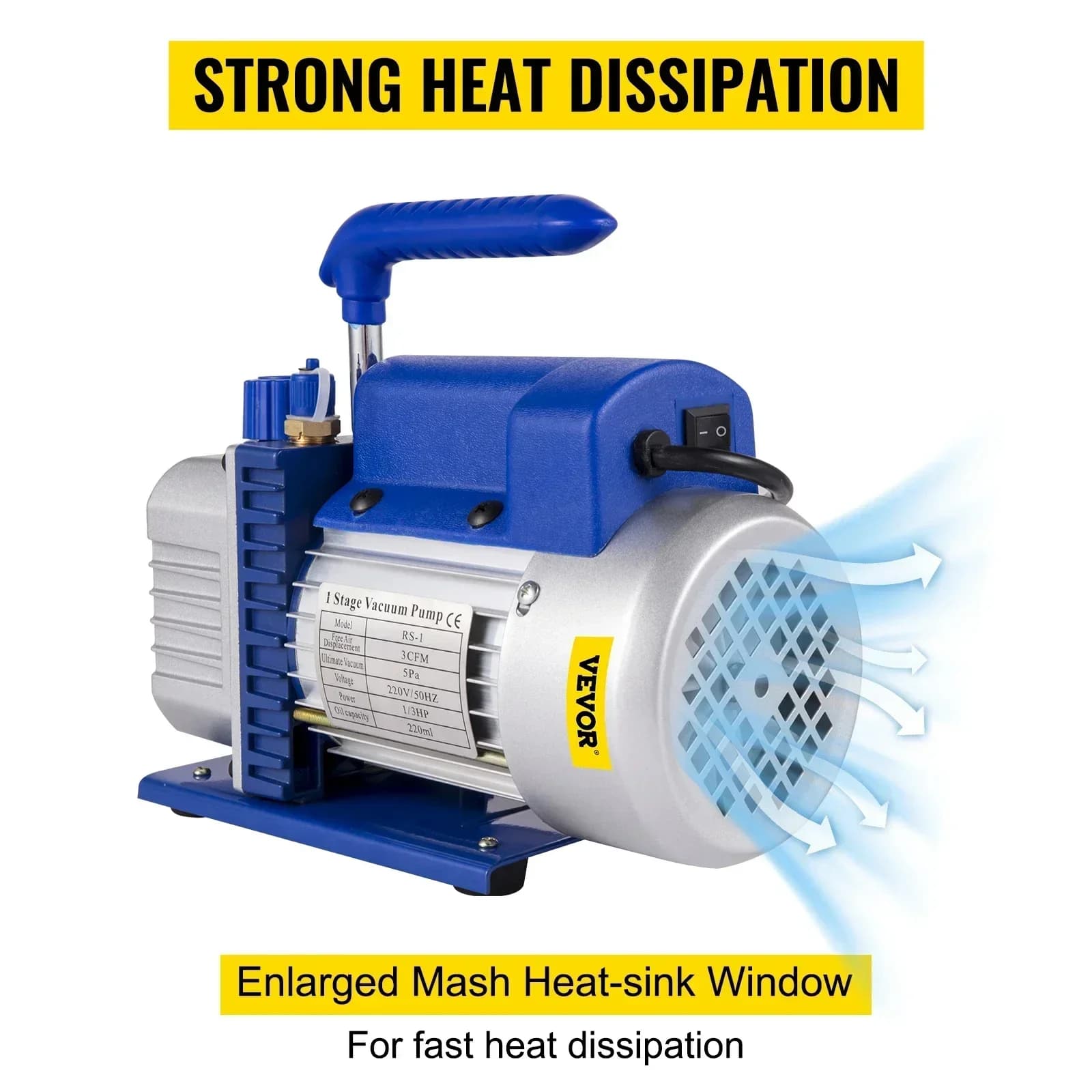Voltage Vacuum Pump with Gauges | 1.8CFM 220V/110V | For AC Refrigerant & Vacuum Packing Applications - Thumbnail 4