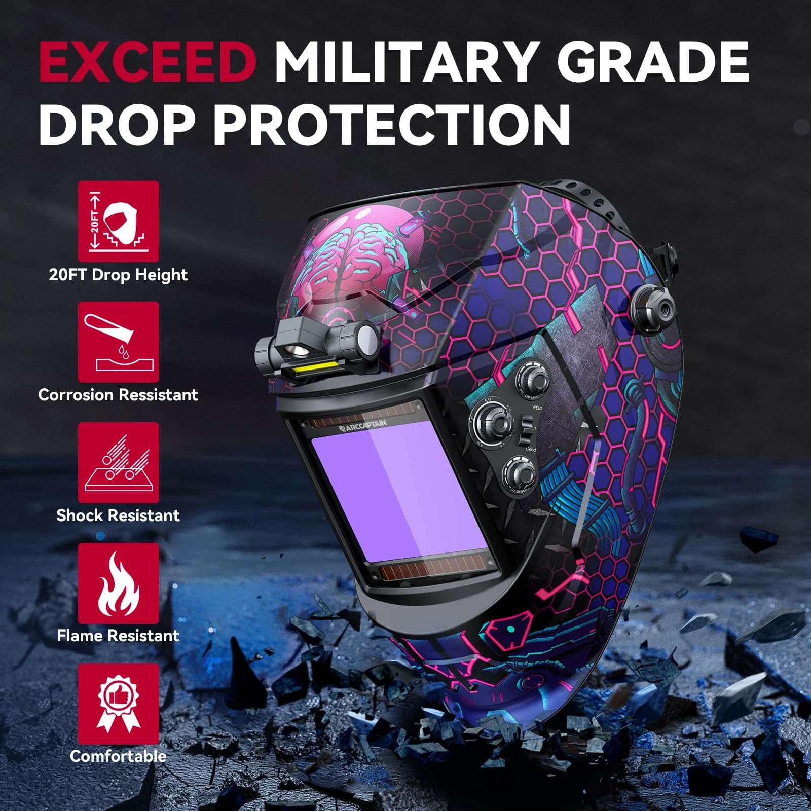 ARCCAPTAIN Welding Mask 4 Arc Sensor Auto Darkening Welding Helmet Large Viewing 3.94\ - Thumbnail 6