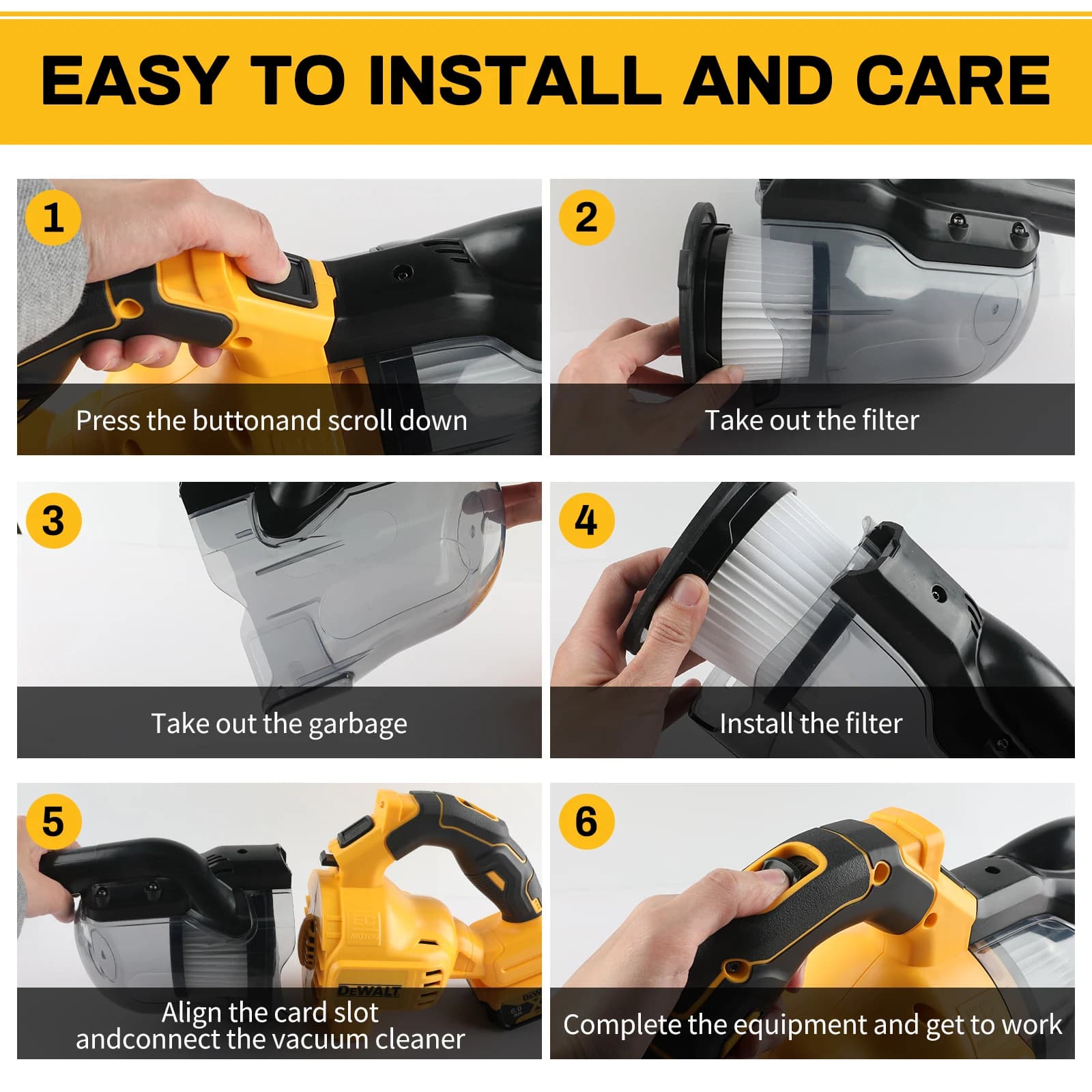 DEWALT 20V Cordless Handheld Vacuum | 0.7L High-Capacity Dust Cup | LED Light for Car & Home Cleaning - Thumbnail 3