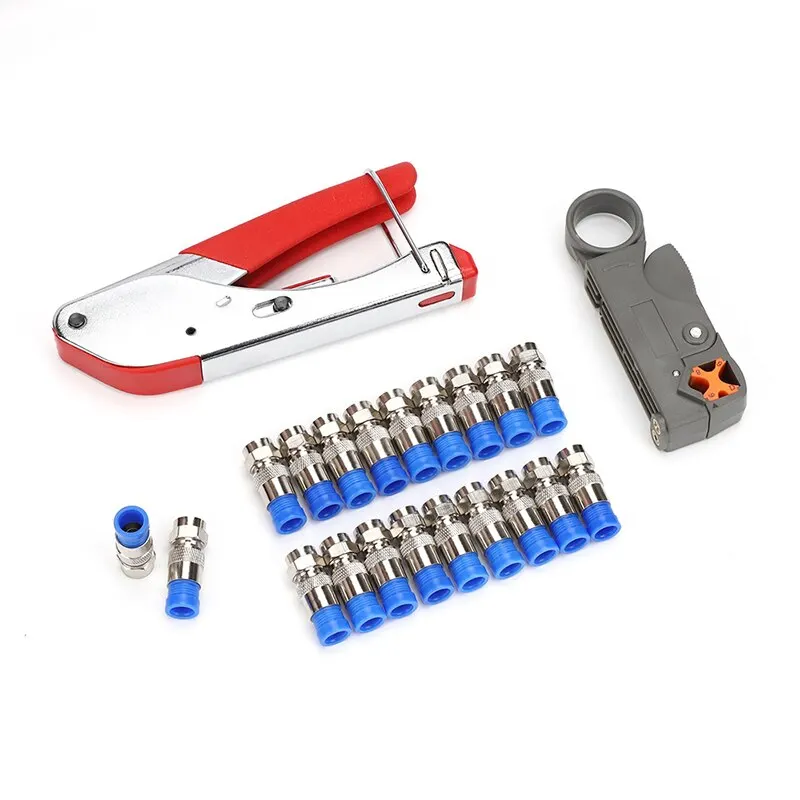 Coaxial Cable Crimp Pliers Extruded Mesh Pliers F Head Pliers Rotary Stripper Crimping Pliers Video Cable Electrician Tool Set - Thumbnail 5