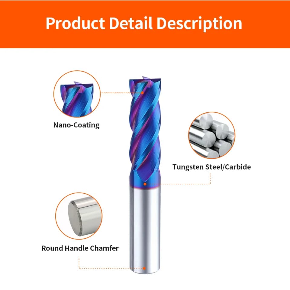 Coated End Mill for Stainless Steel | HRC65 2 Flute CNC Milling Cutter | Metal Cutting Tool - Thumbnail 6