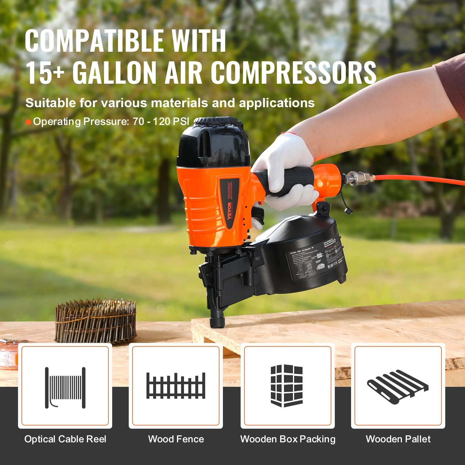 Siding Nailer | Pneumatic Pallet Making Tool | 70-120PSI for CN55-CN90 Nails - Thumbnail 6