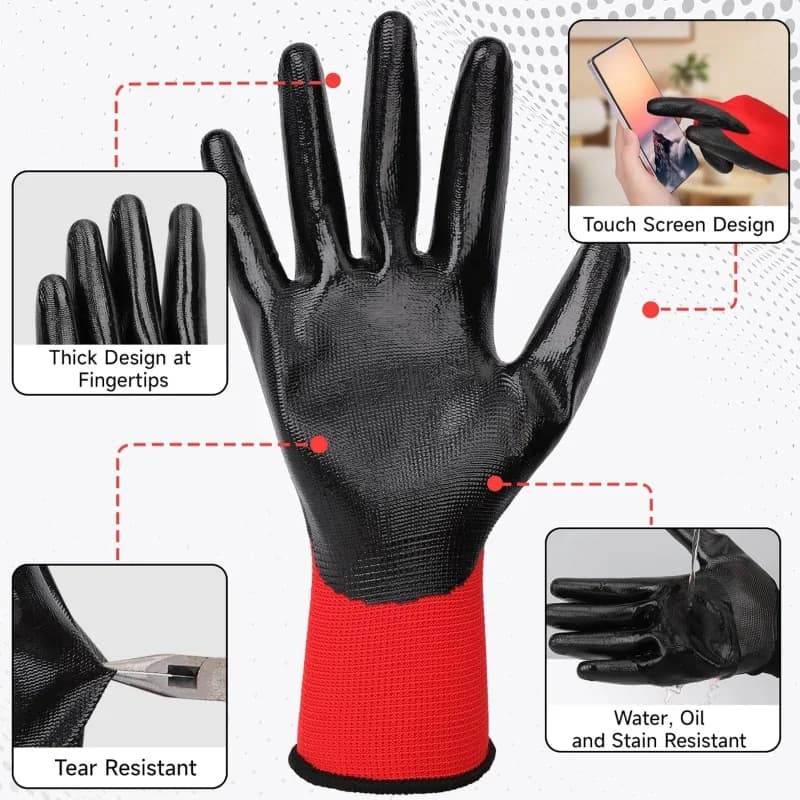 20PCS PU Coated Safety Gloves | Breathable Seamless Knit Design | Construction & Assembly Handling - Thumbnail 2
