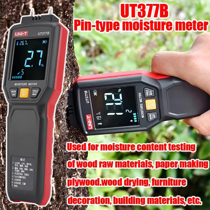 Wood Moisture Meter | UT377B Pin Tester for Timber & Building Materials | LED Flashlight - Thumbnail 8