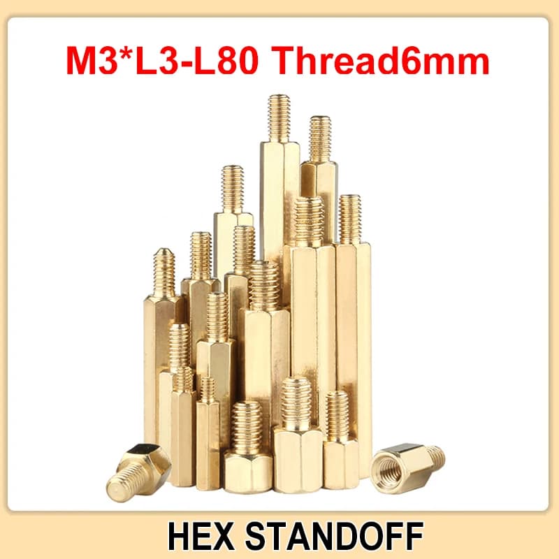 Hex Brass Standoffs | Male Female Threaded Pillar Spacers | 10-100pcs PCB Motherboard Hardware - Thumbnail 2