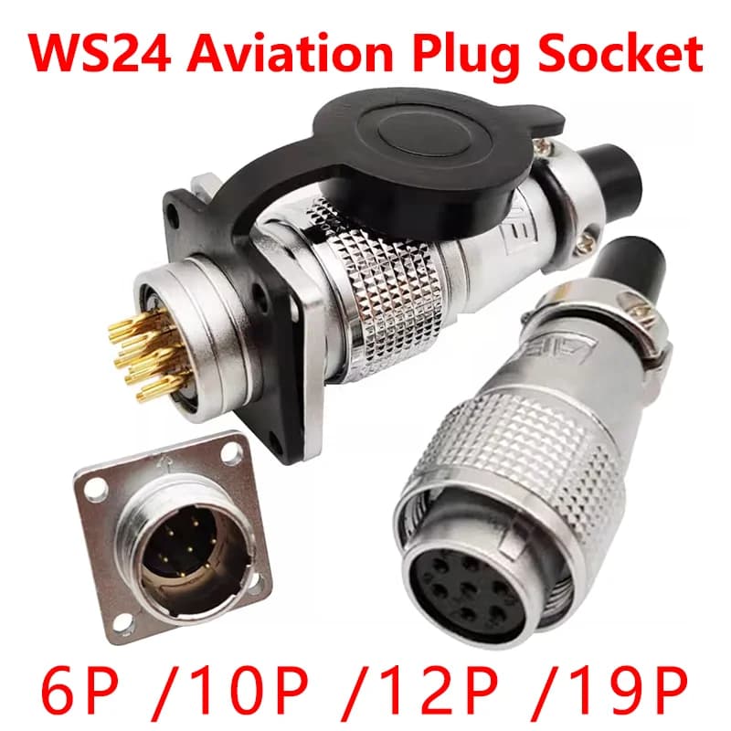 Aviation Connector | 6-19 Pin Threaded Coupling | Industrial-Grade Metal Panel Socket & Plug - Thumbnail 2