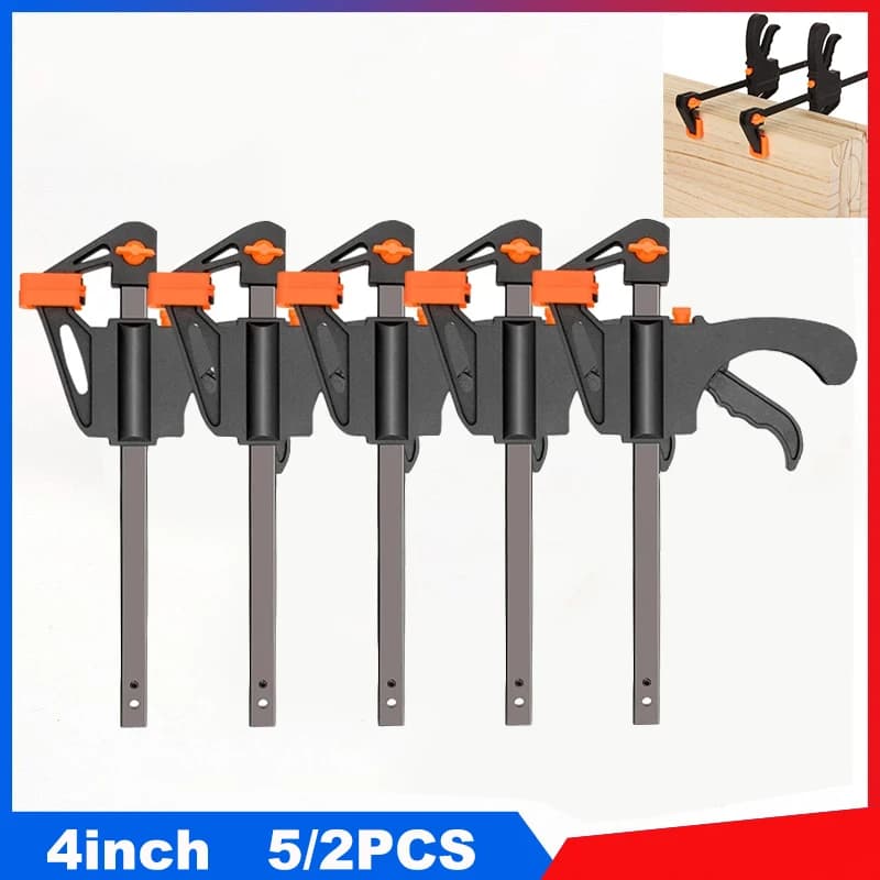 4-Inch Quick-Release Bar Clamps | 5-Piece Woodworking Set | Heavy-Duty Ratchet Mechanism - Thumbnail 2