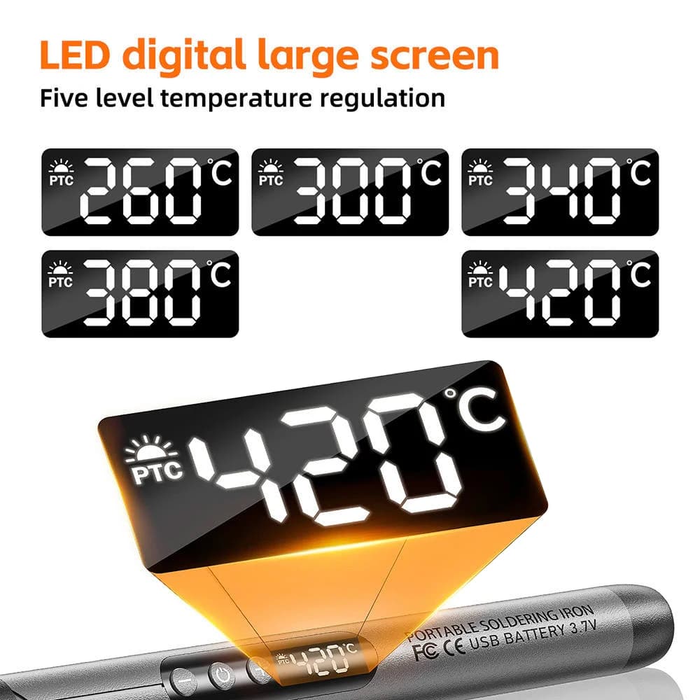USB-C Soldering Iron Kit | Digital Temperature Control 300-450℃ | Cordless 1000mAh Battery - Thumbnail 2