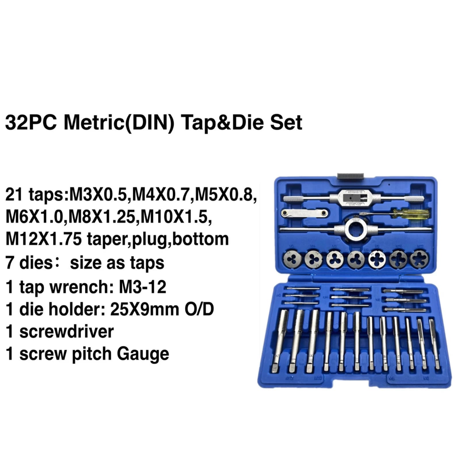 32-Piece HSS Tap and Die Set | M3-M12 Metric Threading Tools | Precision Machinist Kit - Thumbnail 5