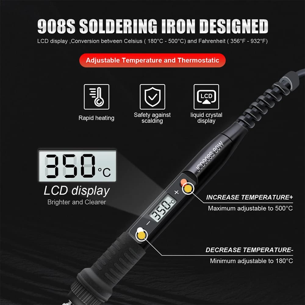 60W/80W Adjustable Temperature Soldering Station | Digital LCD Display | 110V/220V Welding Tool - Thumbnail 3