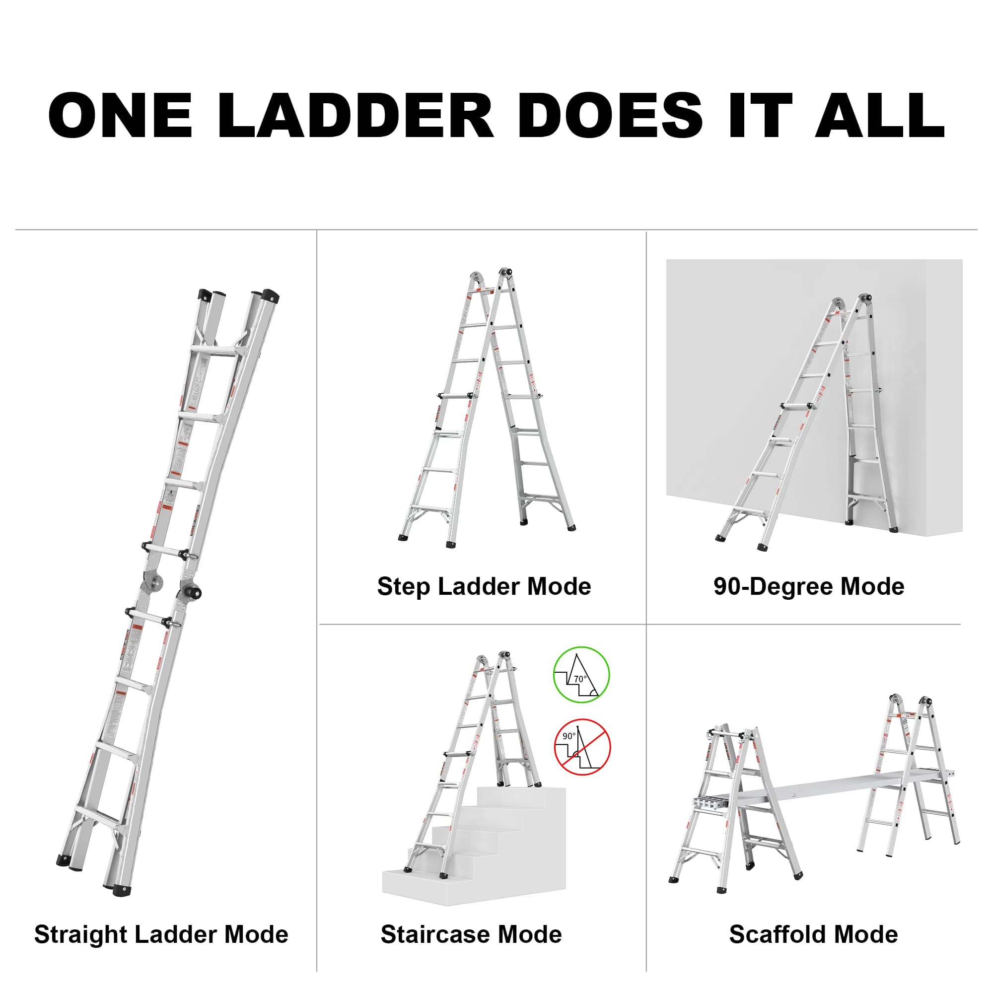 A-Frame Telescopic Ladder | Multipurpose Aluminum Structure | Professional Grade - Thumbnail 3