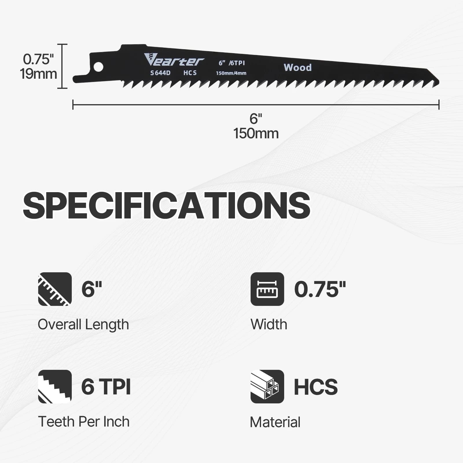 Professional 6-Inch Reciprocating Saw Blade Set | 5-Pack 6TPI HCS Blades for Wood & PVC | Bosch, DeWalt, Makita Compatible - Thumbnail 5