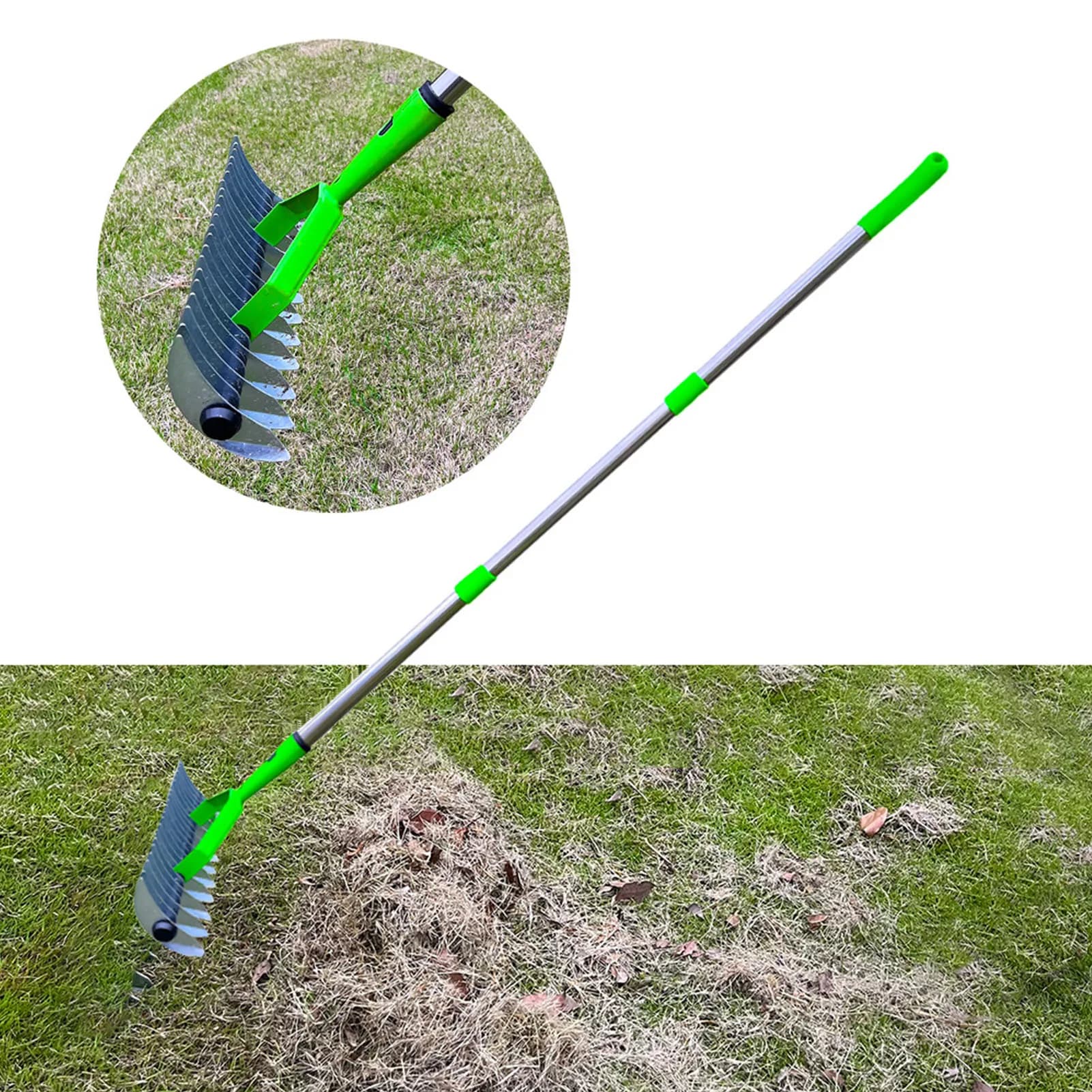 Stainless Steel Dethatcher Rake | 3-Section Design | Heavy-Duty Lawn Thatching Tool - Thumbnail 4