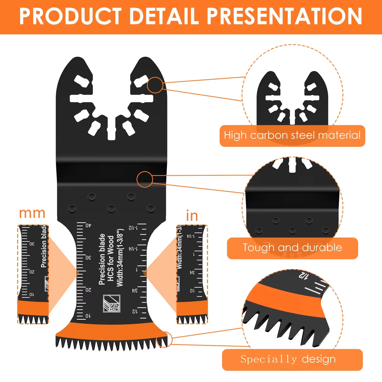 Oscillating Multi-Tool Blade Set | 8-10 Pcs High-Carbon Bi-Metal | Curved Edge for Precision Cutting - Thumbnail 3