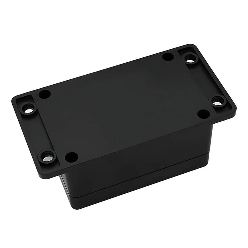 Black ABS plastic waterproof junction box with fixed mounting ears, measuring 200mm x 120mm x 75mm for universal electrical projects.