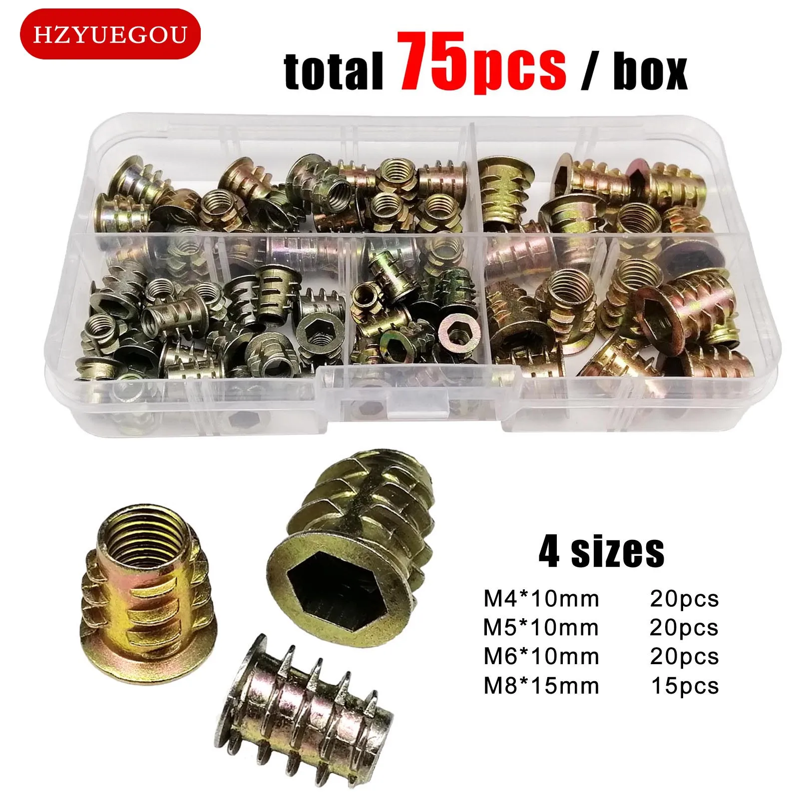 Insert Nut Kit | M4 M5 M6 M8 E-Nuts | 55pcs for Wood Furniture & Cabinets - Thumbnail 2