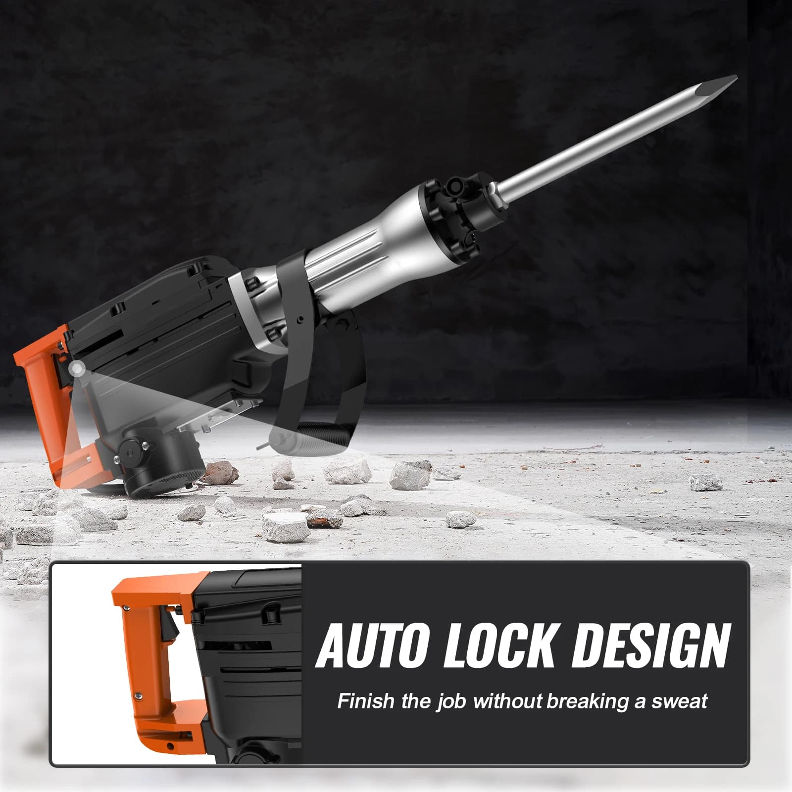SucceBuy Demolition Jack Hammer 1350 BPM Concrete Breaker 6pcs Chisels Bit Chipping Case 2200W Electric Jackhammer Heavy Duty - Thumbnail 6