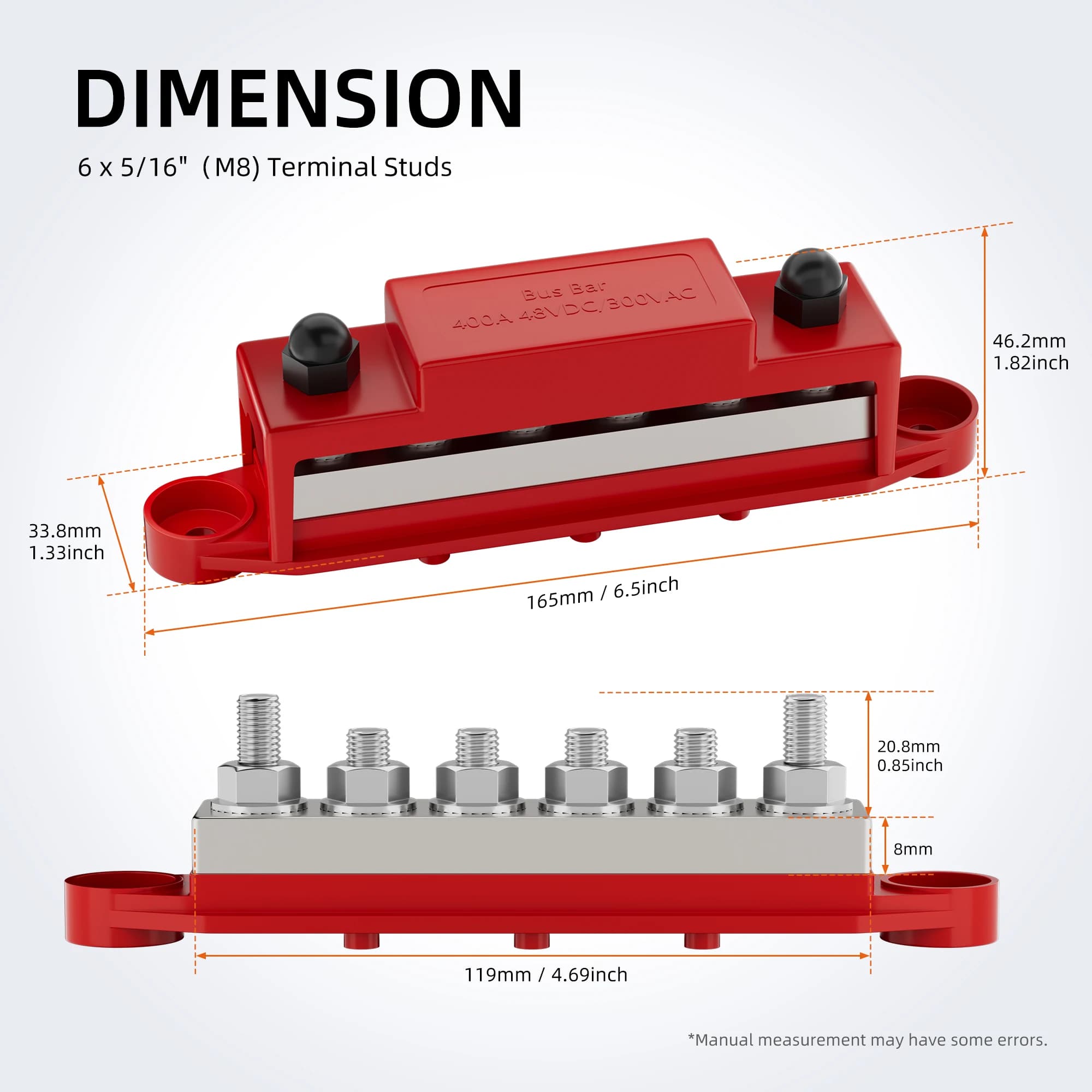 Heavy-Duty 400A Power Distribution Block | 12V Bus Bar with 6 x 5/16 Terminals - Thumbnail 2