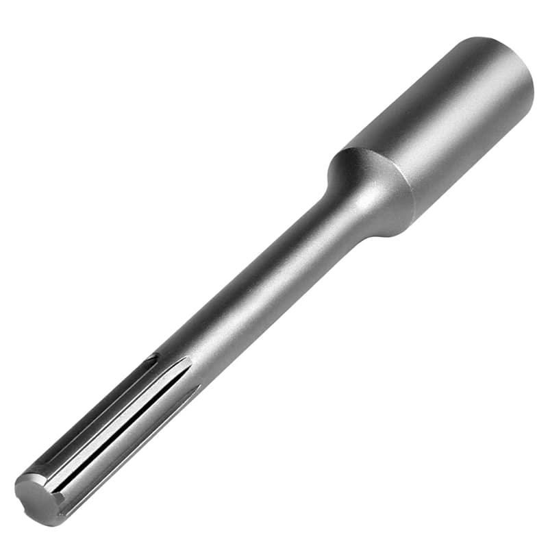 SDS-MAX ground rod driver kit for 5/8-inch and 3/4-inch steel rods, compatible with DeWalt, Hitachi, and Makita rotary hammers.