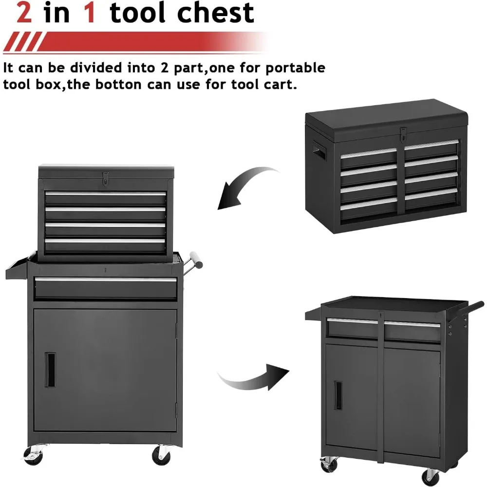 Tool Storage Cabinet | Detachable Top Box & Metal Cart | Garage Workshop Organizer - Thumbnail 5