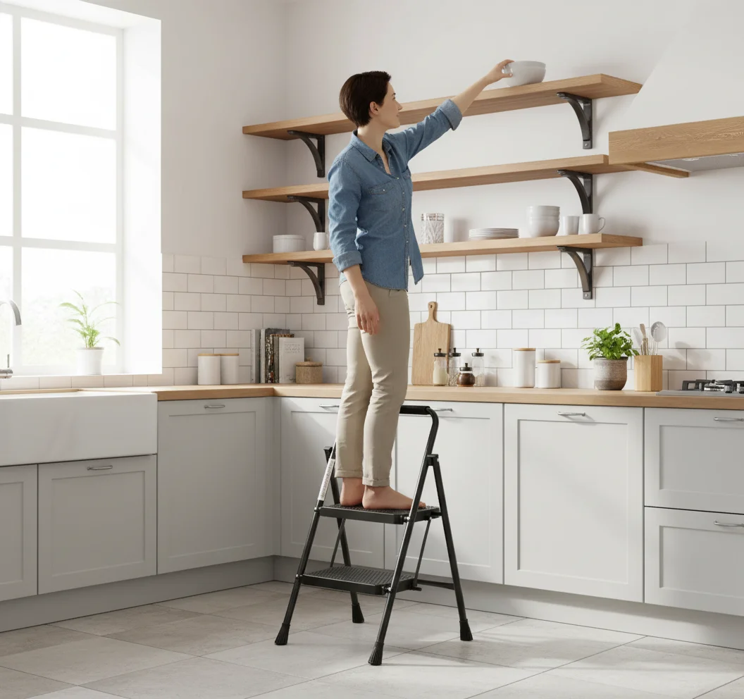 2-Step Folding Ladder | 800 lbs Heavy-Duty Step Stool | Safe Easy Storage for Home - Thumbnail 2