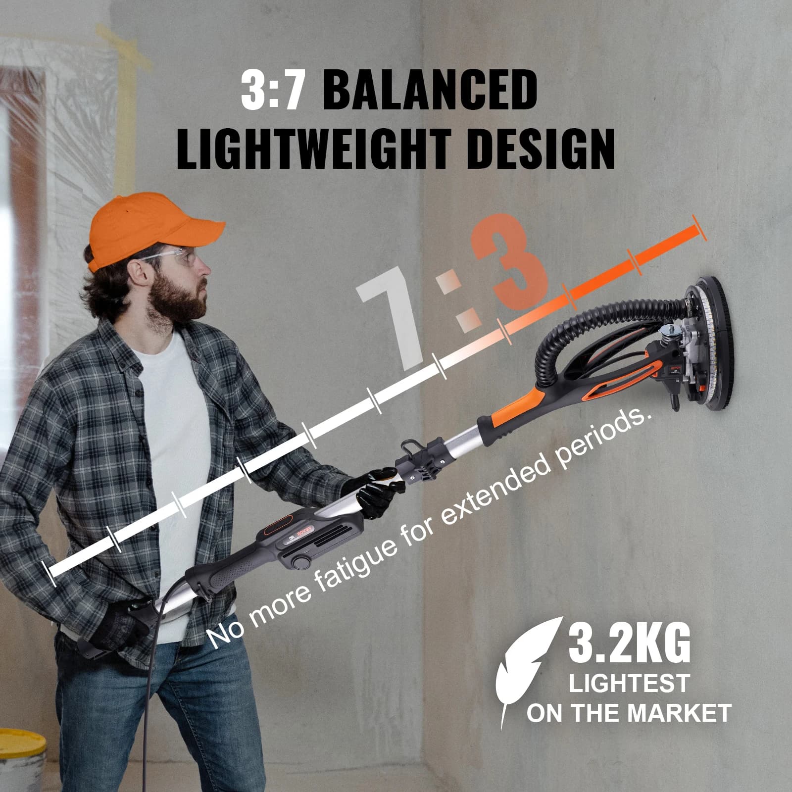 800W Brushless Drywall Sander | 1000-2300RPM Variable Speed | Wall Polishing Grinder - Thumbnail 4