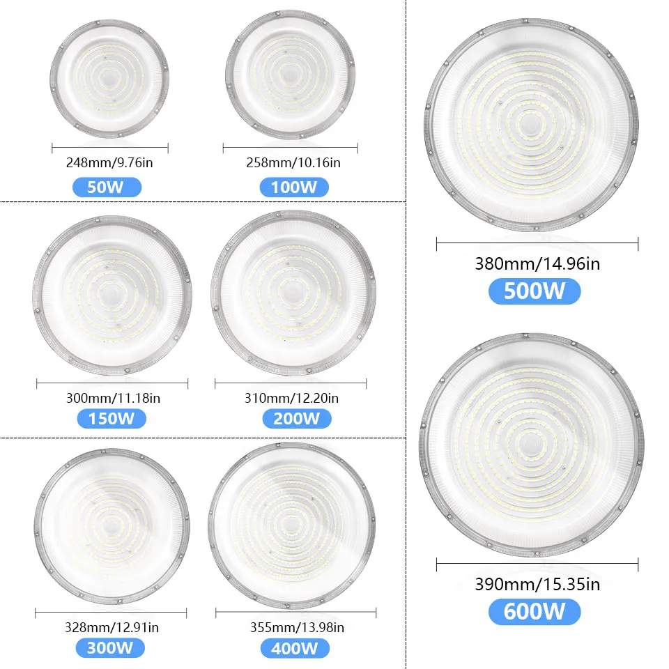 High Bay LED Light | 50W-600W UFO Ceiling Fixture for Warehouse & Garage | 85-265V AC - Thumbnail 2