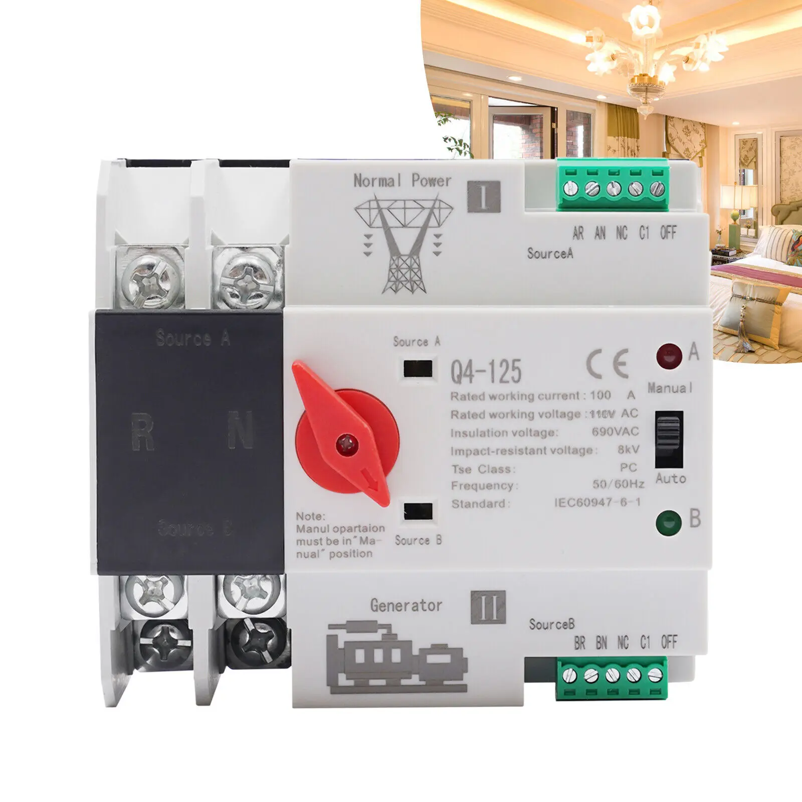 100A Automatic Transfer Switch | Dual Power Control for Grid & Generator | 110V - Thumbnail 2