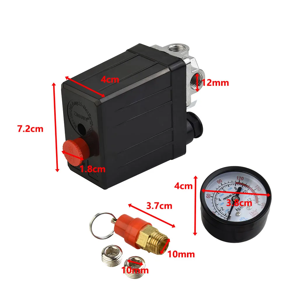Air Compressor Pressure Switch & Manifold | 4-Port 175 PSI Regulator with Safety Valve - Thumbnail 6