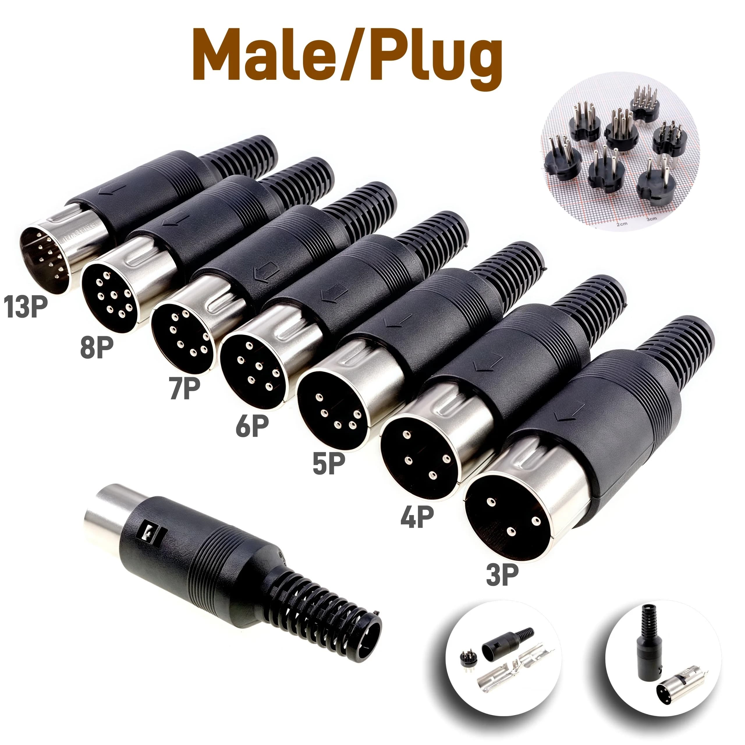 DIN Plug & Socket Connector Set | 3-13 Pin Male/Female Adapters | Durable Plastic Handle for Keyboard & PS2 Cables - Thumbnail 3