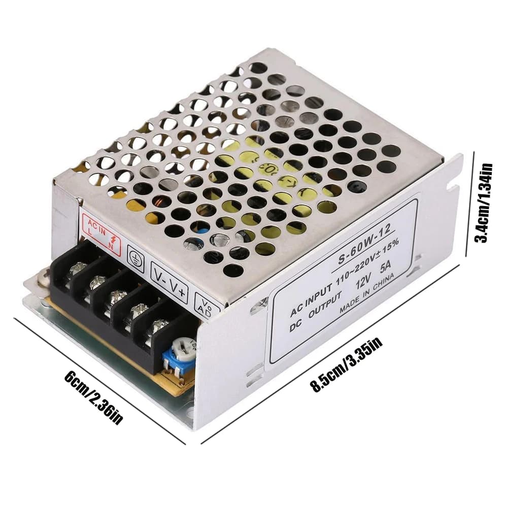 60W 12V 5A DC Power Adapter | Universal LED Strip & Device Power Supply - Thumbnail 6