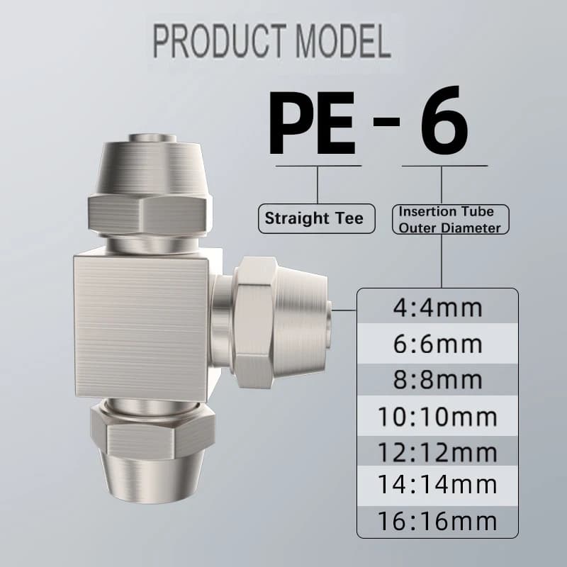 High-Pressure Pneumatic Tee Fitting | Quick-Connect Brass Lock | PE 4-16mm Sizes - Thumbnail 3