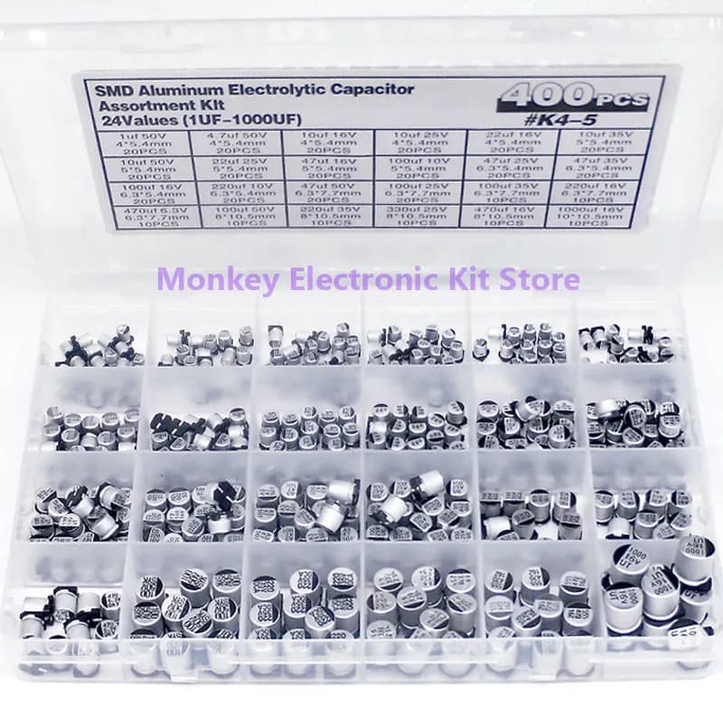 SMD Capacitor Kit | 24 Values 1uF-1000uF | 6.3V-50V Aluminum Electrolytic | Repair & Prototyping - Thumbnail 5