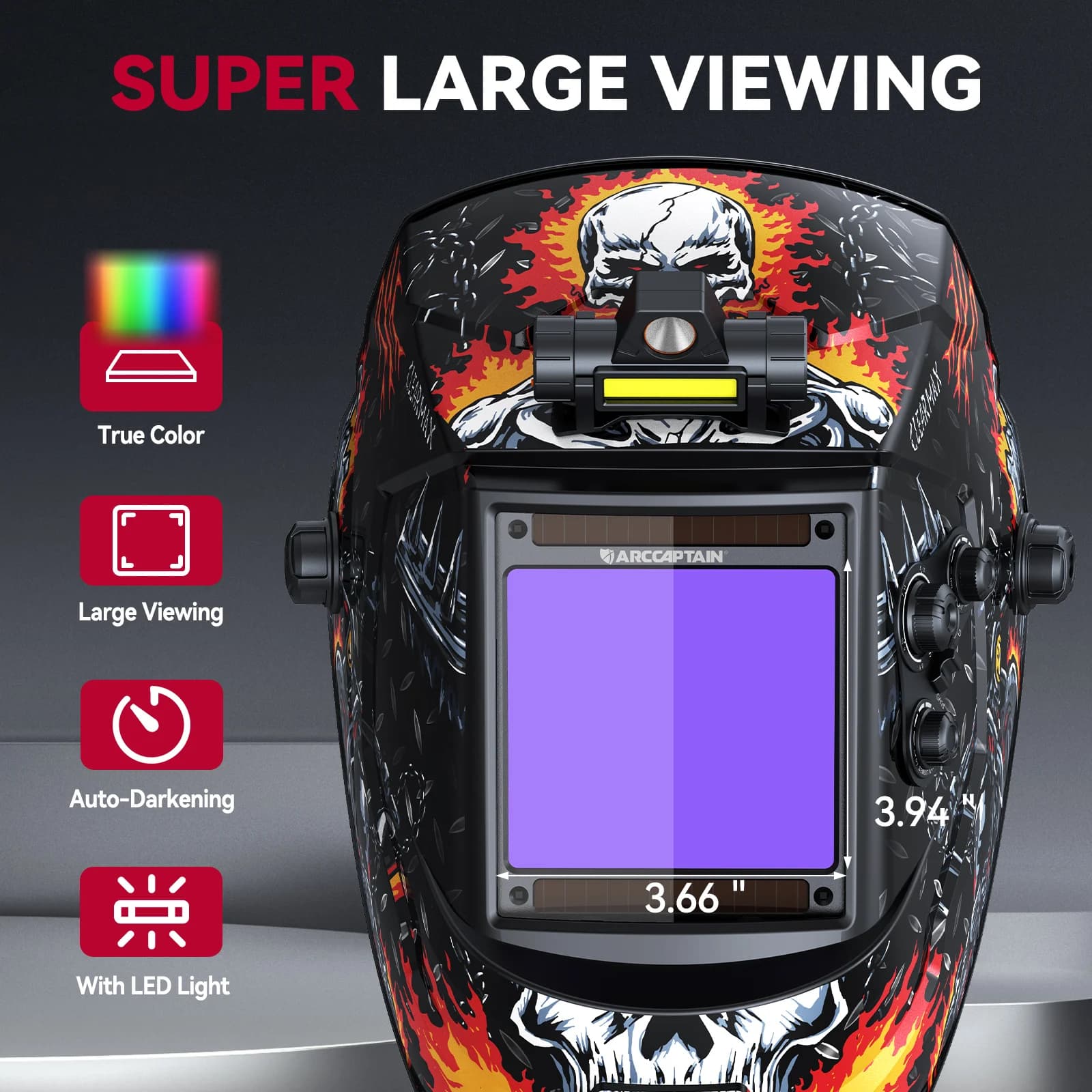 Auto-Darkening Welding Helmet | 4-Sensor True Color Lens | MIG TIG MAG & Plasma Cutting - Thumbnail 5