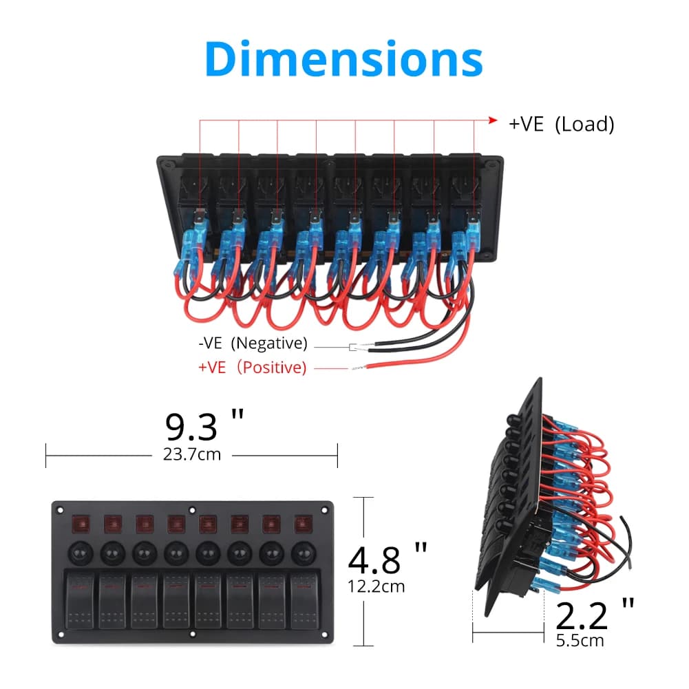 Marine-Grade 8-Gang Rocker Switch Panel | 12V/24V Circuit Breaker System for Boats, RVs & Trucks - Thumbnail 5