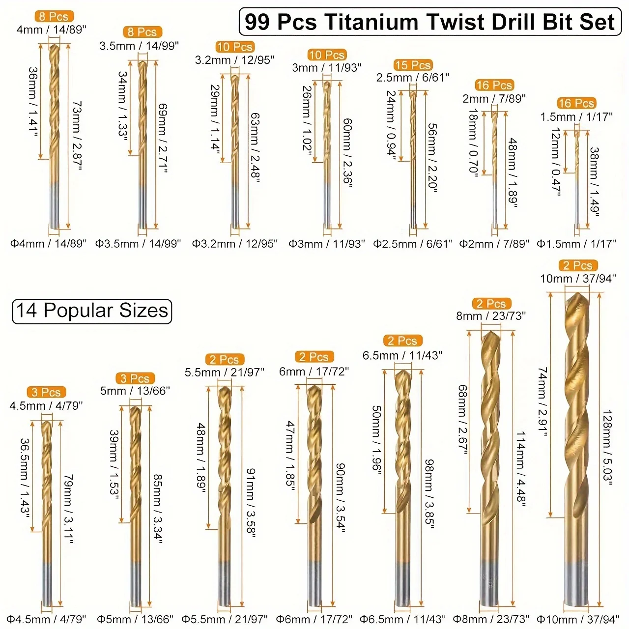Titanium Drill Bit Set | 135° Split Point | 99-Piece High-Speed Steel Kit - Thumbnail 4